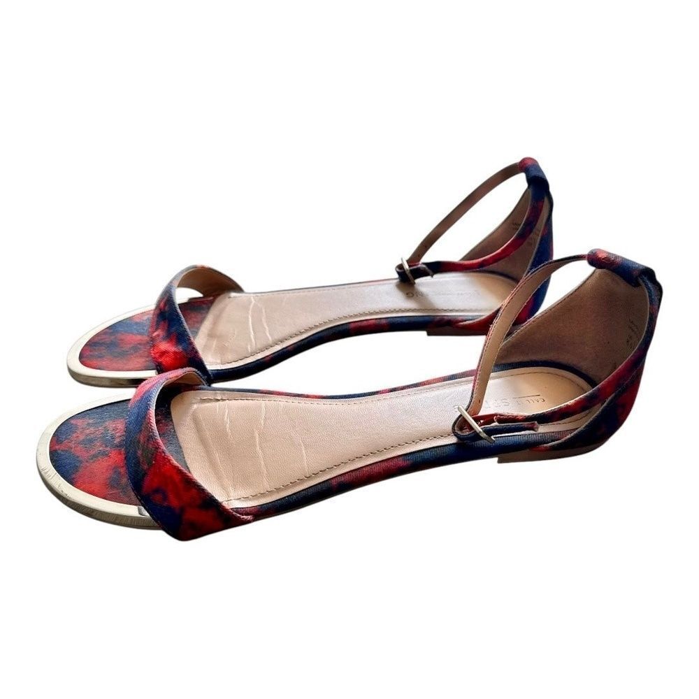 Call It Spring Red Blue Abstract Bohemian Ankle Strap Flat Sandals Shoes Womens